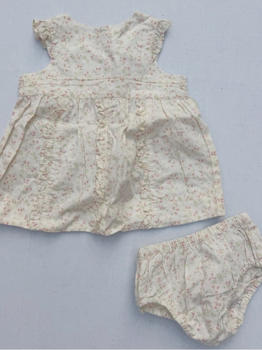 First Moments Ivory Floral Dress Bloomer Set 3-6M Cotton Ruffle NWT Baby